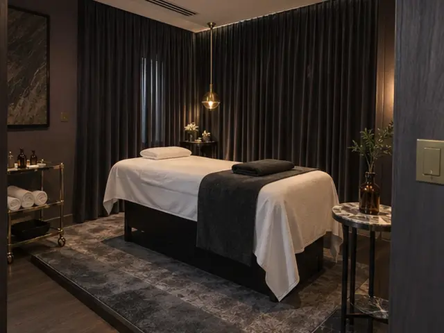 Perdeli, loş ışıklı masaj odası — Kumburgaz, Masaj Salonun